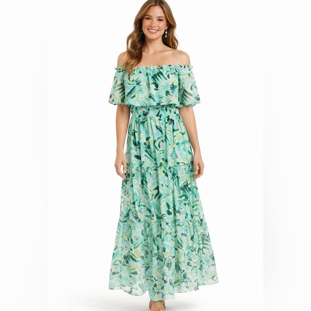 NWT Rabbit Rabbit Dress Sz 6 Maxi Multi-Green Ruffle Cottage Core Romantic